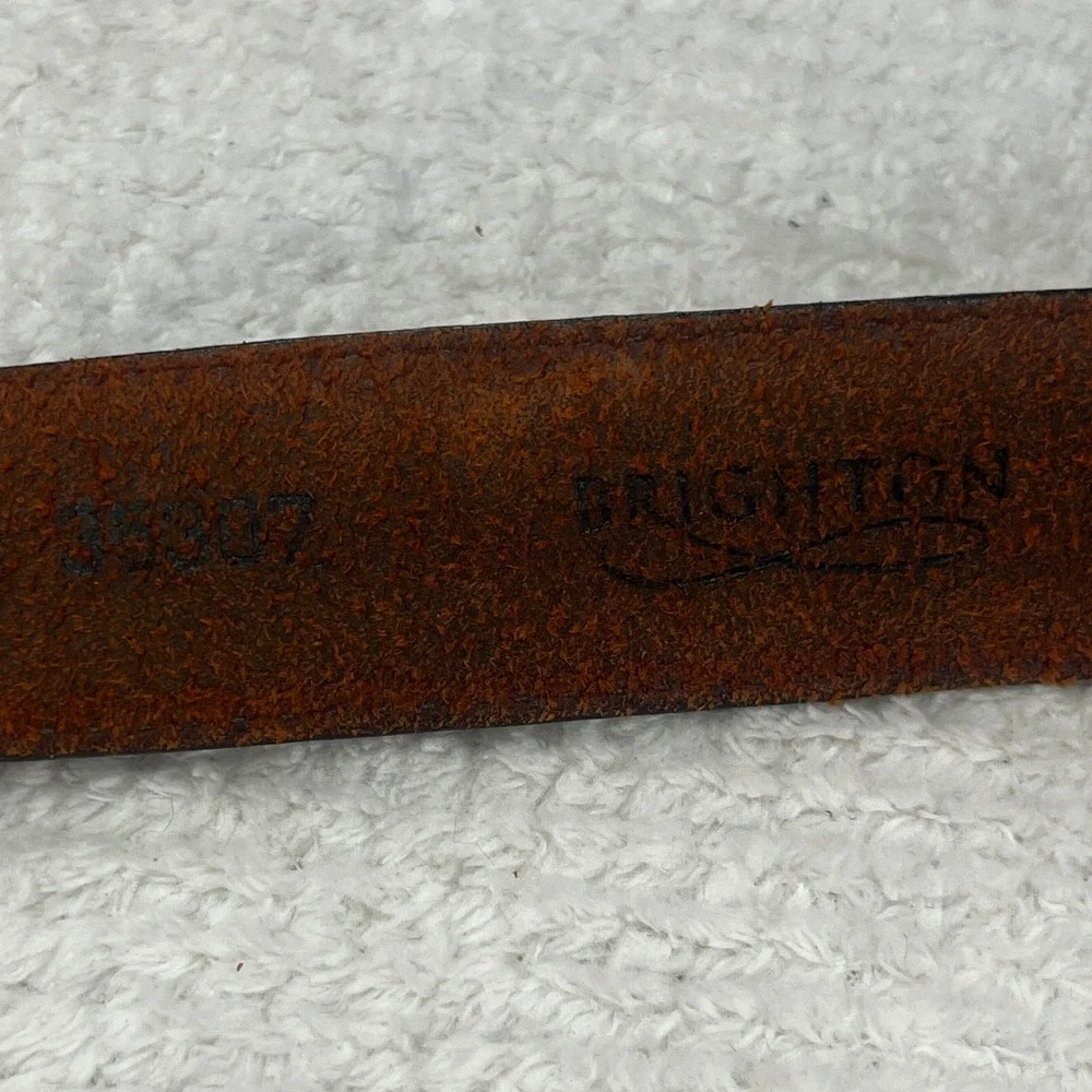 Brighton Mens Brown Mahogany Leather Belt Gold Buckle Dress Casual 35307 Size 42